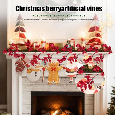 Artificial Red Berry Garland Christmas Decor Anti-scratch Xmas Wreath Easy Setup New Year Party Outdoor Winter Wall Ornaments