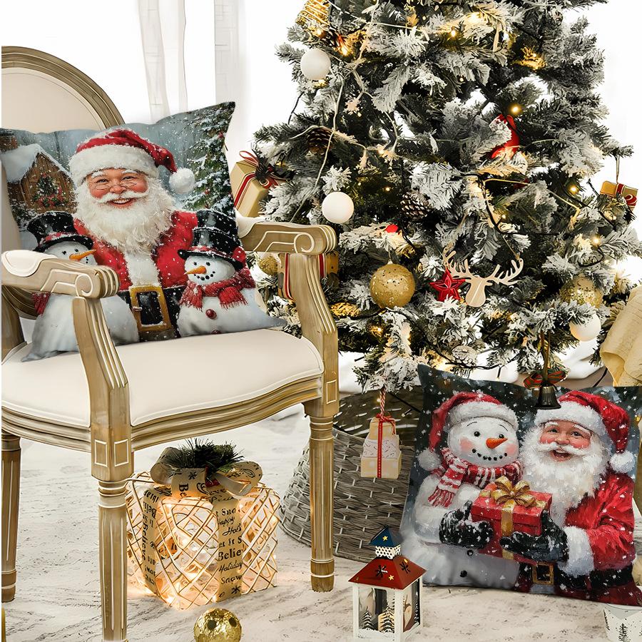 New Christmas Cartoon Cute Print Pillowcase Office Waist Pillowcase Model Room Bay Window Decoration Pillow