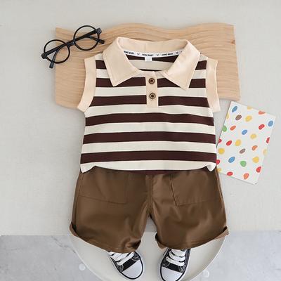 Summer 0-5 Years Old Baby Boy Casual Suits Striped Sleeveless Polo Shirt+shorts Children's Set Fashionable Pleasantly Cool Cotton