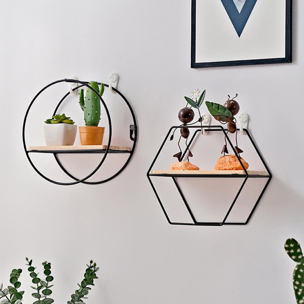 Iron Storage Shelf Geometric Nordic Style Storage Rack Novelty Artistic Storage Holder DIY Wall Mounted Home Decor Storage Shelf