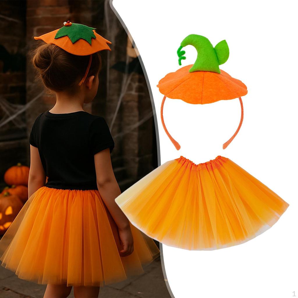 Halloween Pumpkin Headband with Skirt Costume Accessory for Role Playing