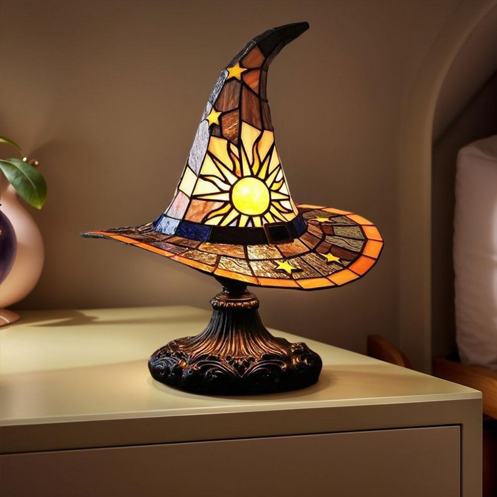 Witch Hat Lamp LED Creative Table Lamp Resin Witch Hat Light Ornament Bedside Lamp for Living Room Home Bedroom Decoration
