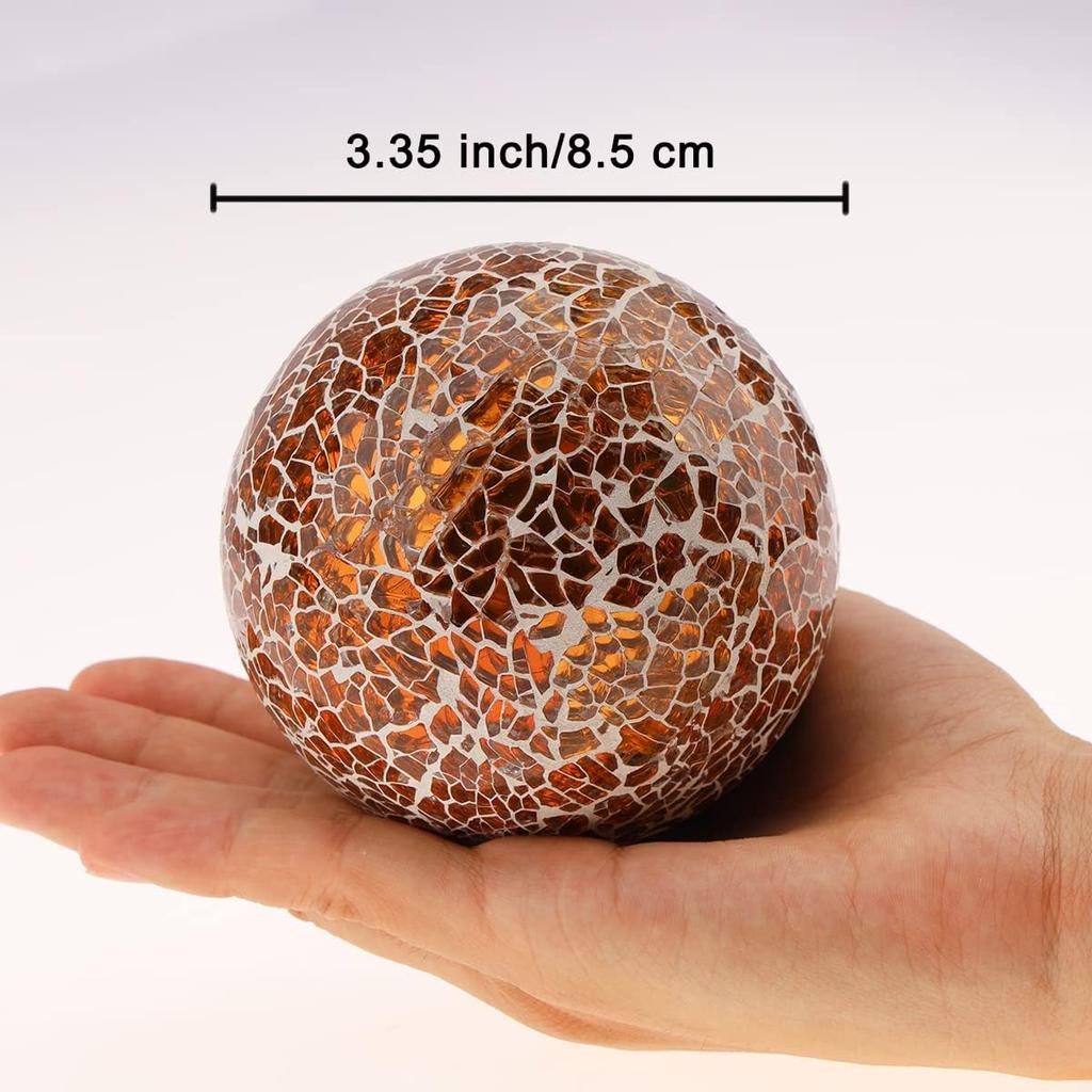 3pcs Decorative Glass Balls for Bowls 3.35inch Mosaic Glass Orbs Ball Gold Sphere Decor Globe Vases Dining Table Party Centerpiece