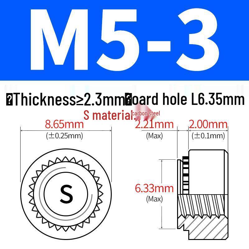 Förzinkat kolstål Clinchmuttrar för plåt - Storlekar: M2, M4, M5, M6, M8, M10, M12
