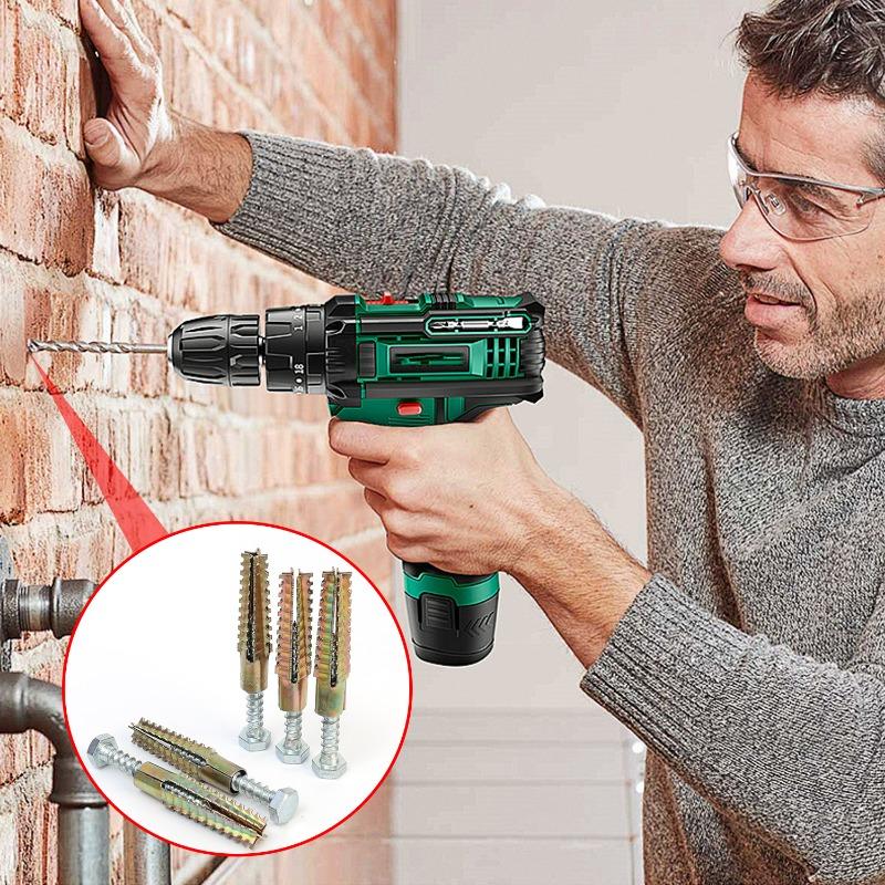 20/2Sets Metal Serrated Expansion Tube Self Tapping Screws Pipe Drilling Plug For Concrete Drywall Anchors Fasteners Bolt Kits