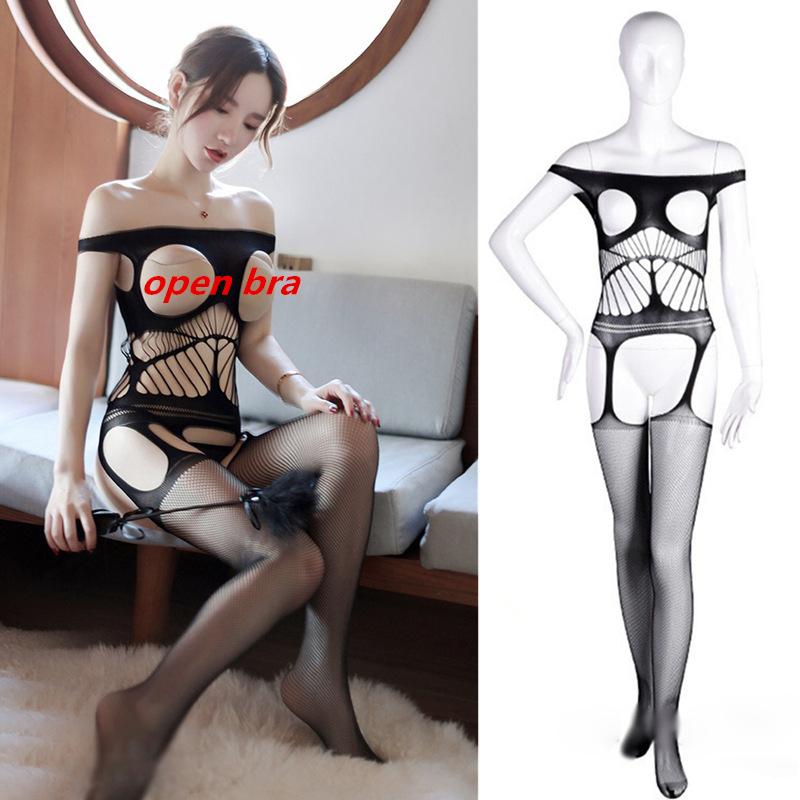 White Lingerie Bodysuit Underwear Open Crotch Women Sleepwear Sexy Transparent Fetish Erotic Teddies Sexy Bodystocking Mujer