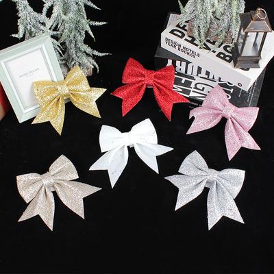 Christmas Gold Powder Bow Ribbon Decorations Window Holiday Christmas Tree Decorations Hanging Ornaments
