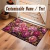 Floral Garden Theme Soft Crystal Velvet Rug Custom Name & Text Print Non Slip Floor Rug for Bedroom Living Room