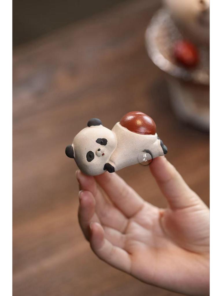 Cute Panda Yixing Purple Clay Tea Pet Ornament - Adorable Tea Table Decoration