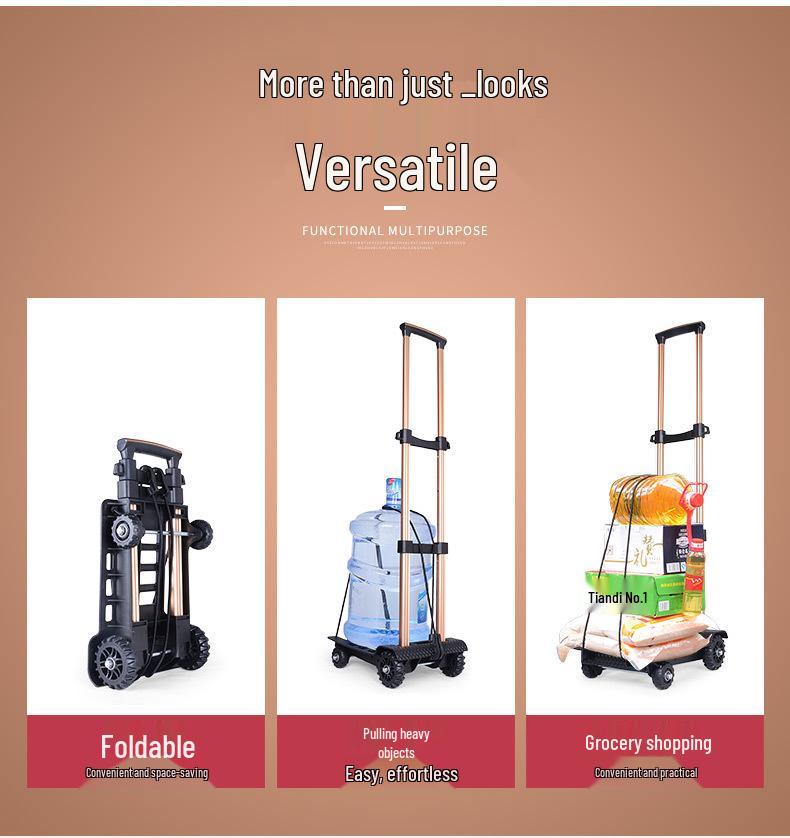 Foldable Aluminum Trolley with Universal Wheels – Portable Shopping Handcart for Outdoor Use