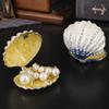 Mini Jewelry Storage Box Inlaid Gem Organizer Shell Shape Portable Alloy Storage Earrings Ring Dresser Home Desktop Decorative
