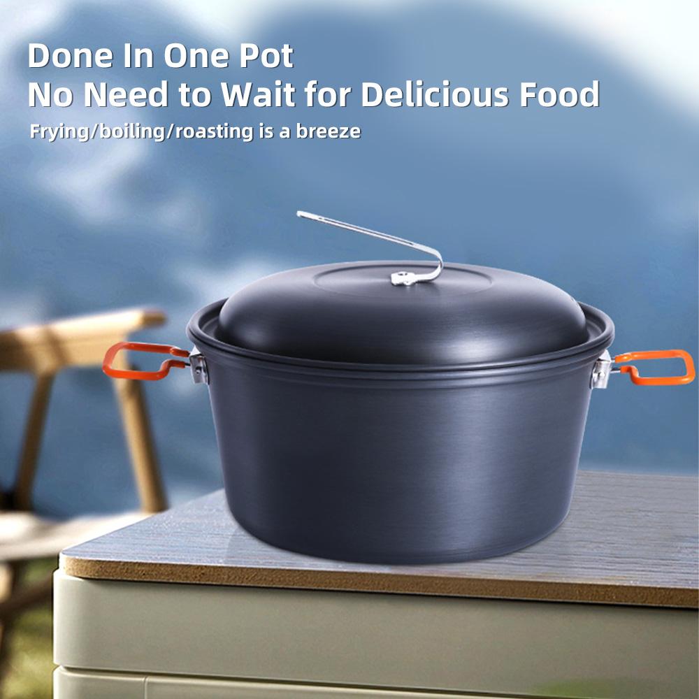 Camping Cook Pot Alumina Suspending Pot with Lid Ultralight Stockpot with Two Foldable Handles