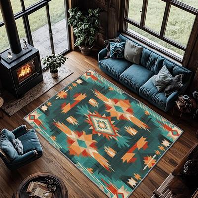 Teppich mit ethnischem Charakter und satten Farben für Wohnzimmer und Schlafzimmer, vollständig bedeckt mit Teppich im Vintage-Bohème-Stil