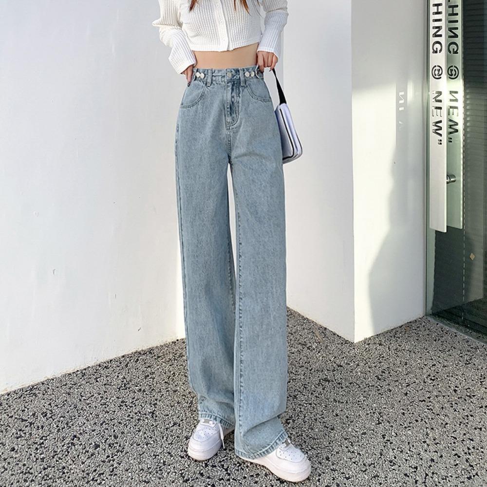Commuter high waist wide leg jeans women's autumn and winter new small thin loose straight mopping jeans