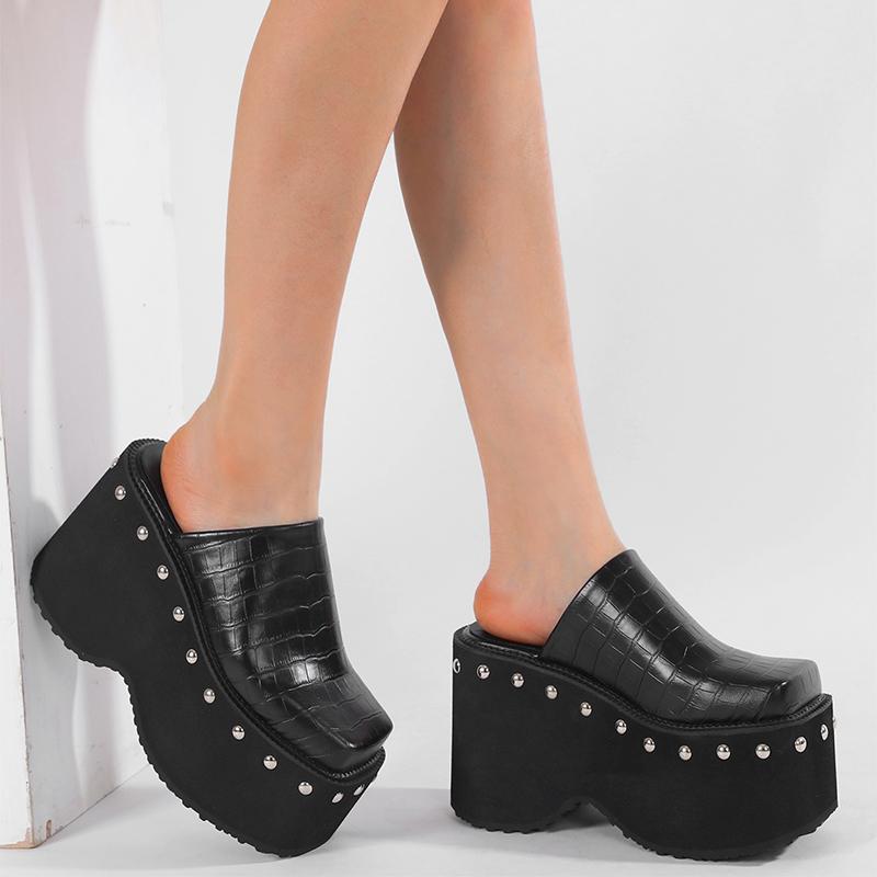 New Style Designer Women's Slippers for Large-sized Women Wear Slippers of Size 34-43 Summer 10cm Thick-bottomed Zapatos Mujer