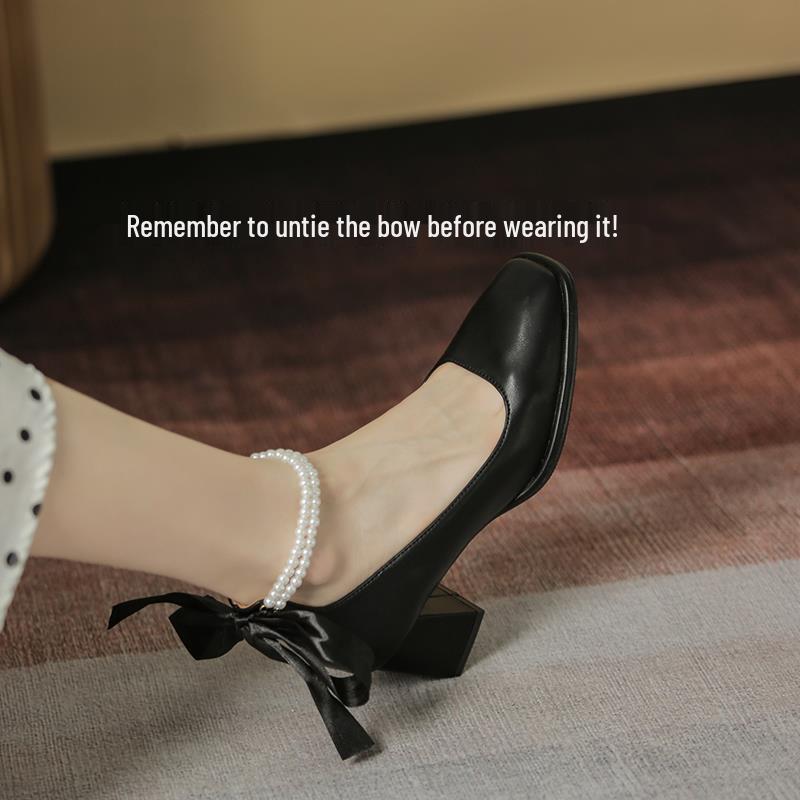 French Square Toe Chunky Heel Mary Jane High Heels - Versatile Spring/Autumn Style for 2025