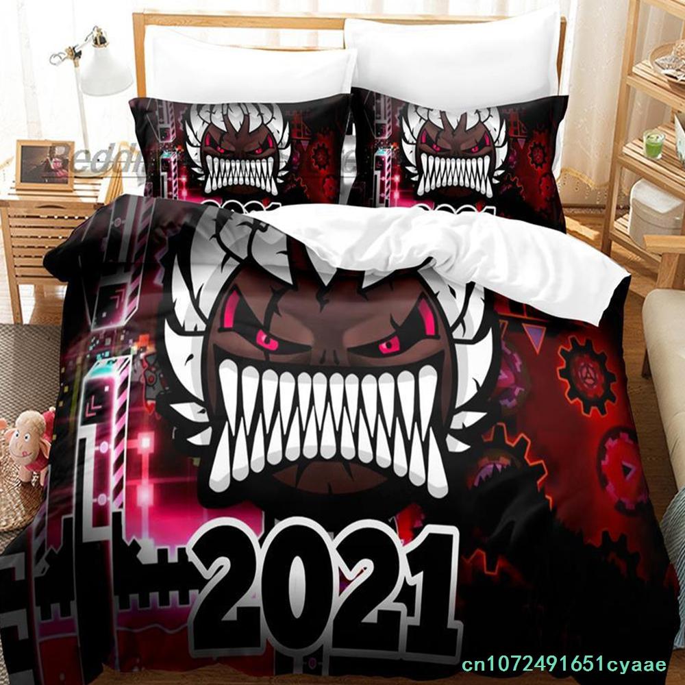 Angry Geometry Dash Bedding Set Single Twin Full Queen King Size Bed Set Aldult Kid Bedroom Duvetcover Sets 3D Print Kawaii 2022
