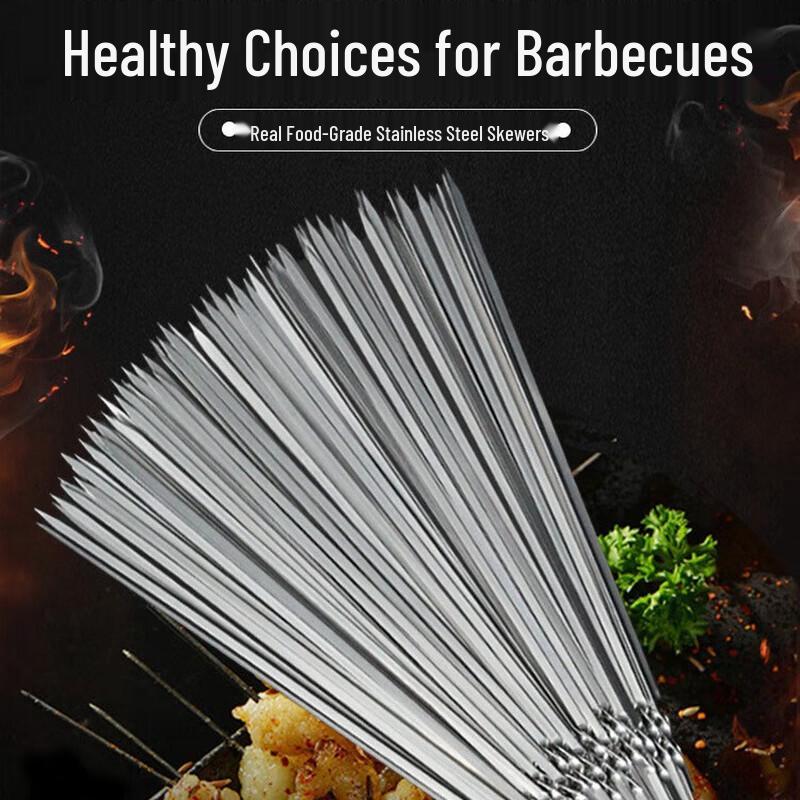 ZISIZ 304 Stainless Steel Flat BBQ Skewers