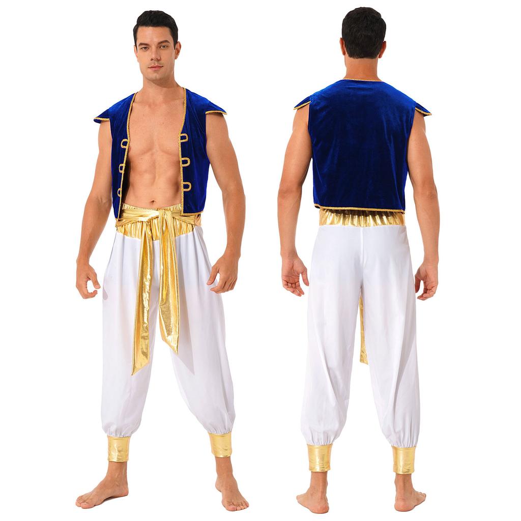 Anime Charakter Cosplay Herren Halloween Kostüm Mythischer Prinz Aladin Karneval Karneval Cosplay Party Outfit Paillettenbesatz Weste Mit Be