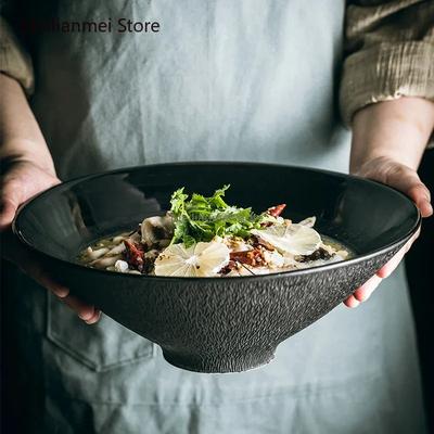 Svartvit keramikskål Stenkorn Lyxig Senior Bambu Hattskål Kommersiella Salladsskålar Hushålls Lamian Nudelskålar