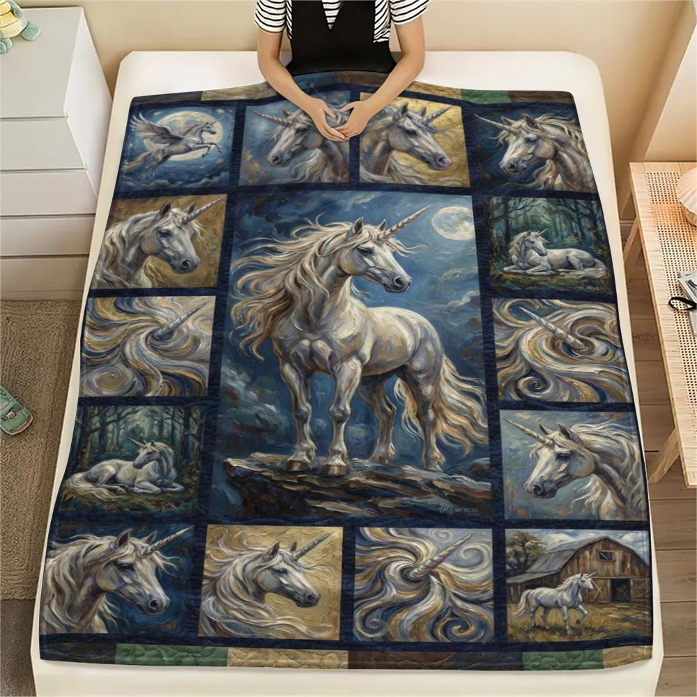 Einhorn Tierprint Flanelldecke, Hohe Qualität, Bequem für alle Jahreszeiten, Heimdekoration, Wärme und Komfort, Perfekt für Weihnachtsgeschenke140