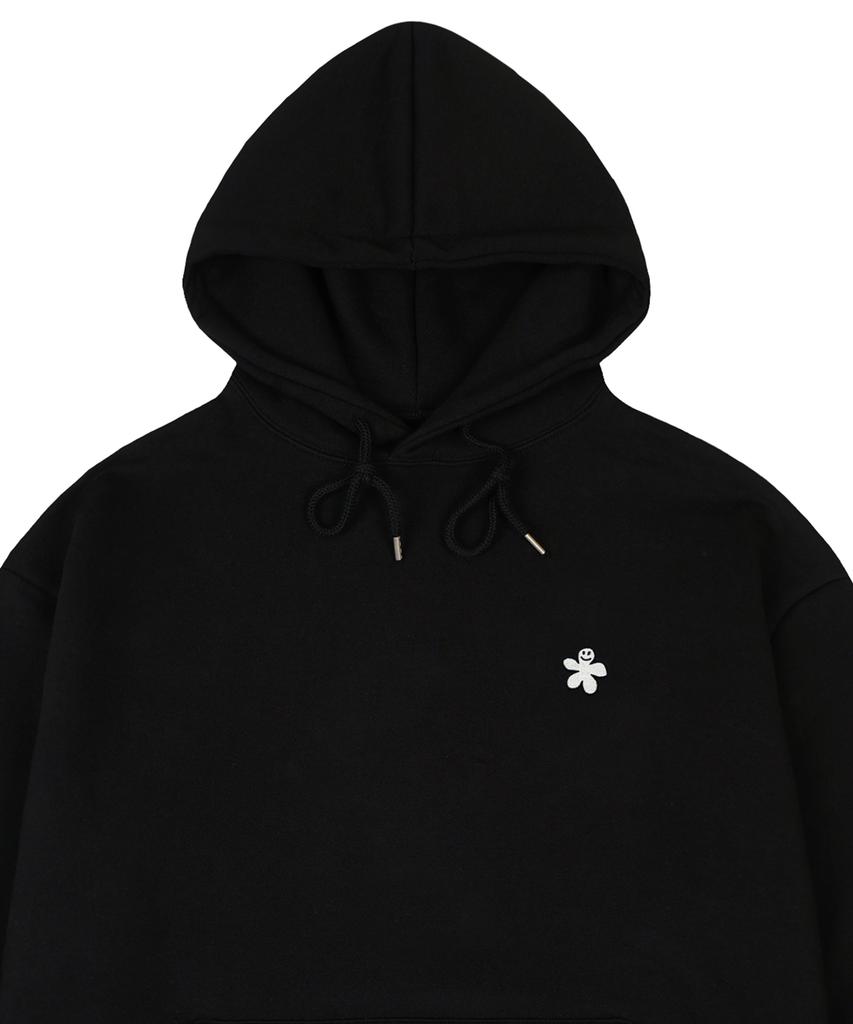 [Unisex] White Odd Flower Embroidered Hoodie_Black