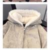 Oversized Hooded Zip-Up Fleece-Lined Cotton Jacket Men Women Winter Warm Loose Casual Outerwear