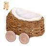 Natural Rattan Miniature Carriage with Movable Wheels Bear for Ball Joint Doll Accessories Collectible Toy Decors