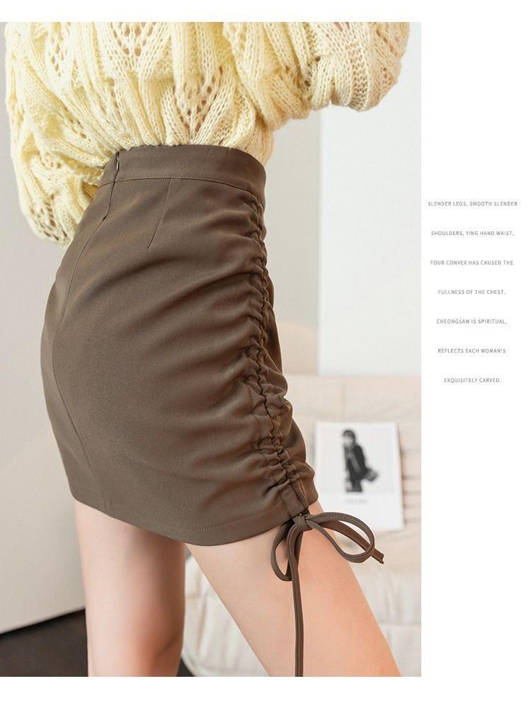 Summer High Waist Pleated Wrap Skirt with Lining