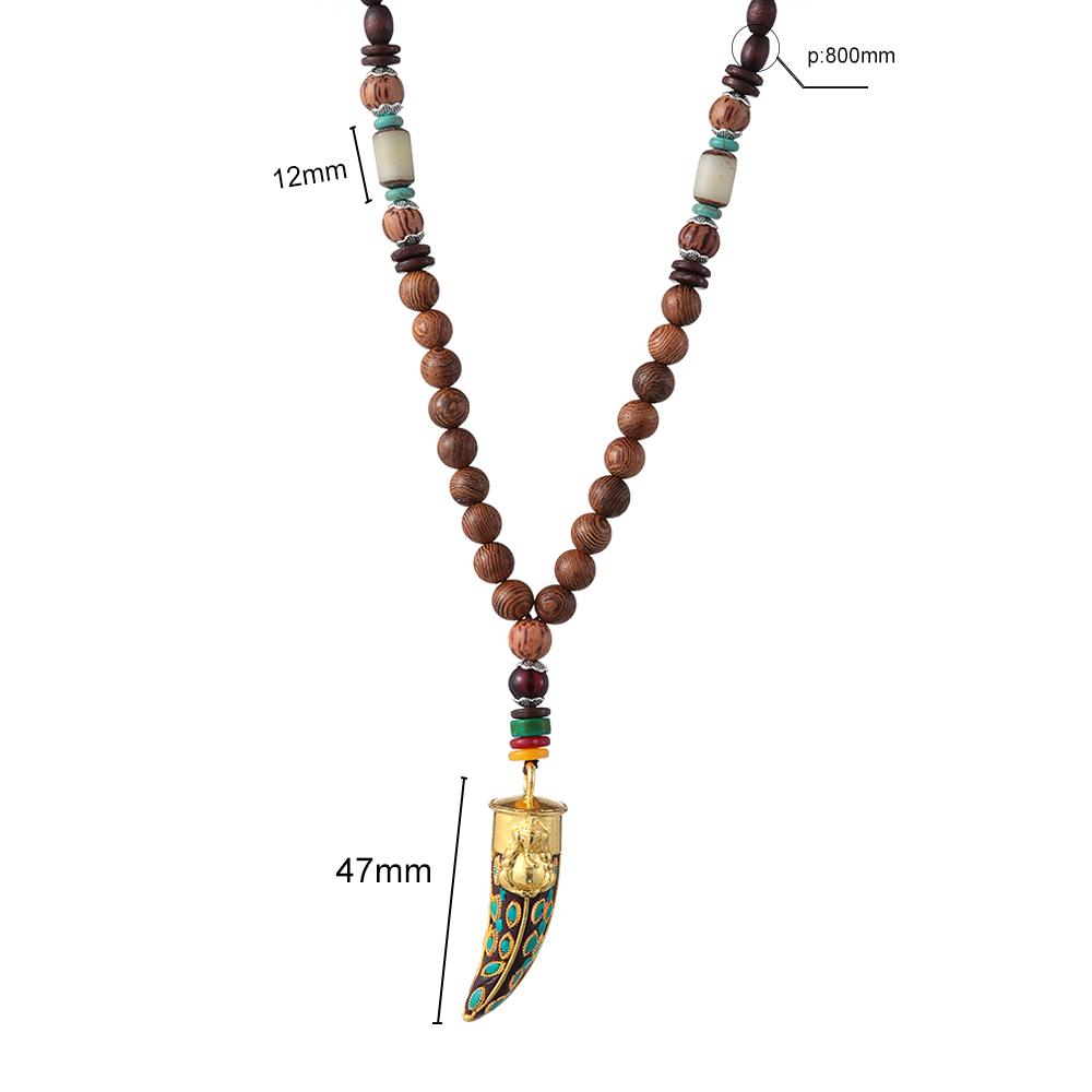 Unisex Handmade Nepal Buddhist Mala Wood Beads Pendant Necklace Boho Hippie Style Ethnic Long Pendant Men Women's Lucky Jewelry
