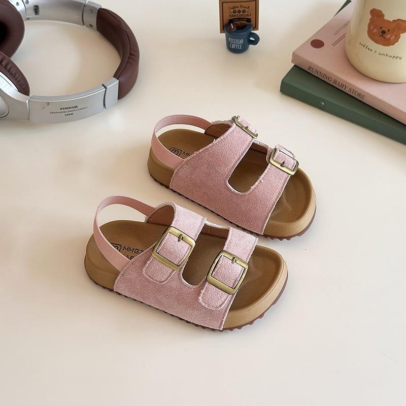 

Classic Antique Brass Buckle Children Sandals Girls Shoes Candy Color Suede Leather Kids Beach Shoes Child Sports Sandals I10297 22 розовый