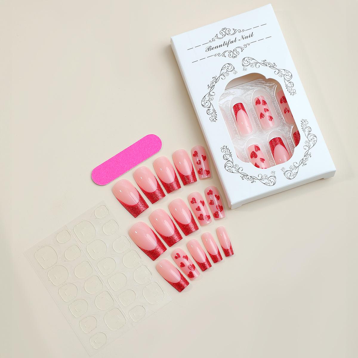 

Heart French Long Style Red Edge False Nail Art Pieces