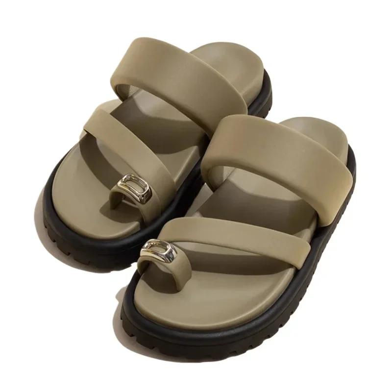 Fashion House Slippers Platform Rubber Flip Flops Women Luxury Shoes Pantofle Low Slides Hawaiian Designer Flat 2024 Soft Summer Hoof He