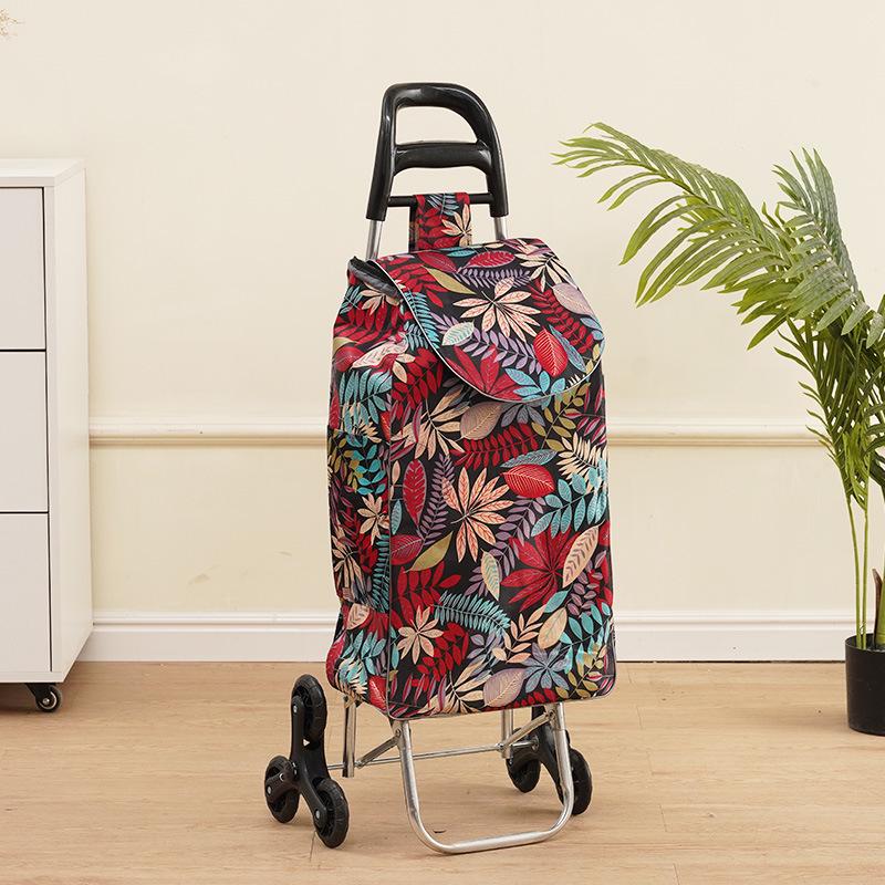 Portable Folding Trolley Cart for Seniors - Floral Pattern, Large Capacity for Grocery Shopping and Home Use