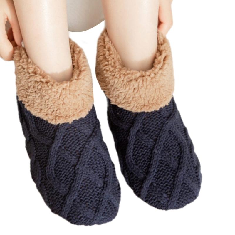 Unisex Thermal Knit Ankle Socks for Cold Weather Nonslip Grip Bottom Soles Floor Socks Thick Fleece Lined Slipper Socks