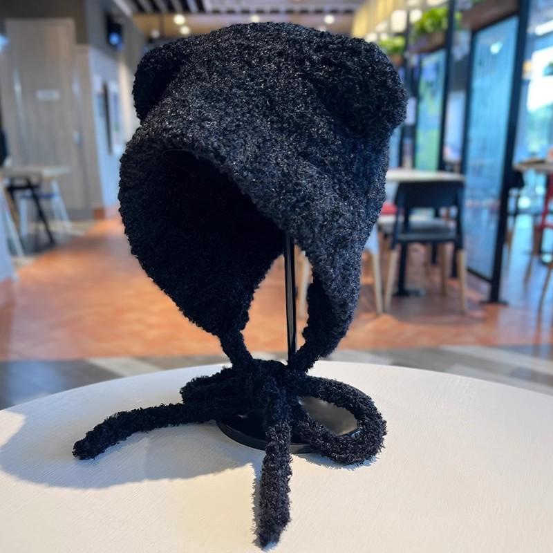 Oren Yangmi Bear Hat Women's Plush Warm New Winter Cute Cold Ear Protection Wool Needle