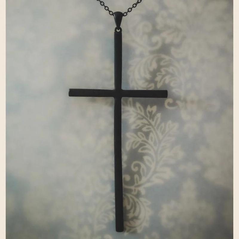 Victorian Gothic Black Cross Pendant Necklace