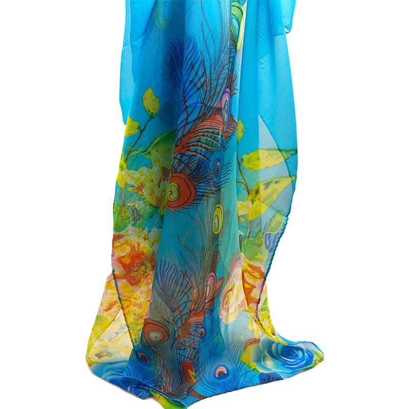 Châle en Mousseline de Soie Mode Femme Protection Solaire Écharpe en Soie Accessoires Longue Cape Été Serviette de Plage Imprimé Floral Enveloppement Sarong 160x50cm