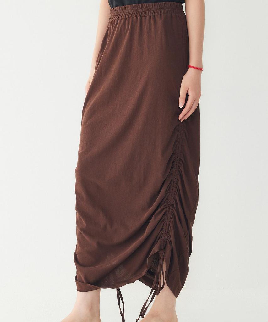 STUDIO TOMBOY Shirred String Banding Long Skirt_Dark Brown 9106232219