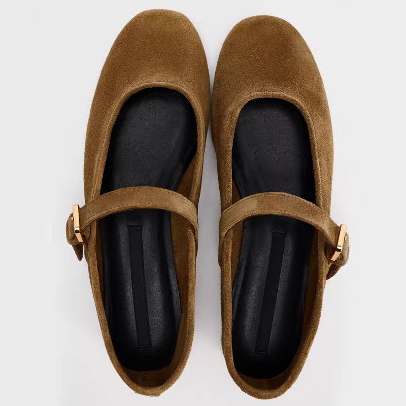 TRAF Woman Retro Ballet Style Flat Shoes Fashion Round Toe Shallow Mouth Single Shoes 2024 Autumn Lady Casual Buckle Strap Shoes