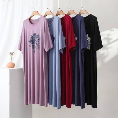 Zomer Modal Ronde Hals Korte Mouw Dames Nachtjapon - Dun, Los, Grote Maten, Slankmakend, Bedrukt Casual Homewear