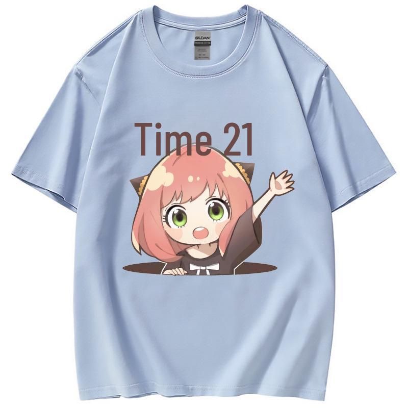 

Cartoon Spy Family T-Shirt: Trendy Short-Sleeve Summer Tee for Men & Women S небесно-голубой