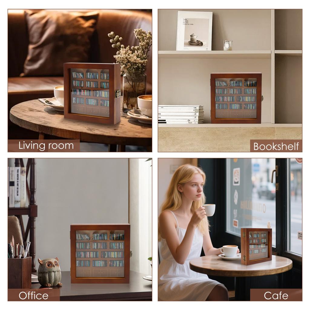 Hölzernes lustiges Mini-Bücherregal Mini-Bibliothek Schreibtischdekoration mit 200 Mini-Büchern geeignet für Schlafzimmer- und Bürodekoration