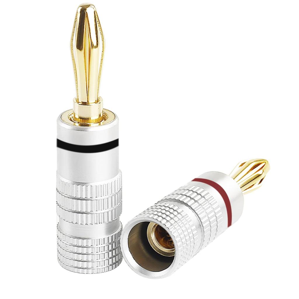 AMIUKON 24K Gold Plated Banana Plugs Speaker Cable Aluminum Metal 4mm of Connectors, Shell, 12AWG-18AWG Gauge, (Set 16)
