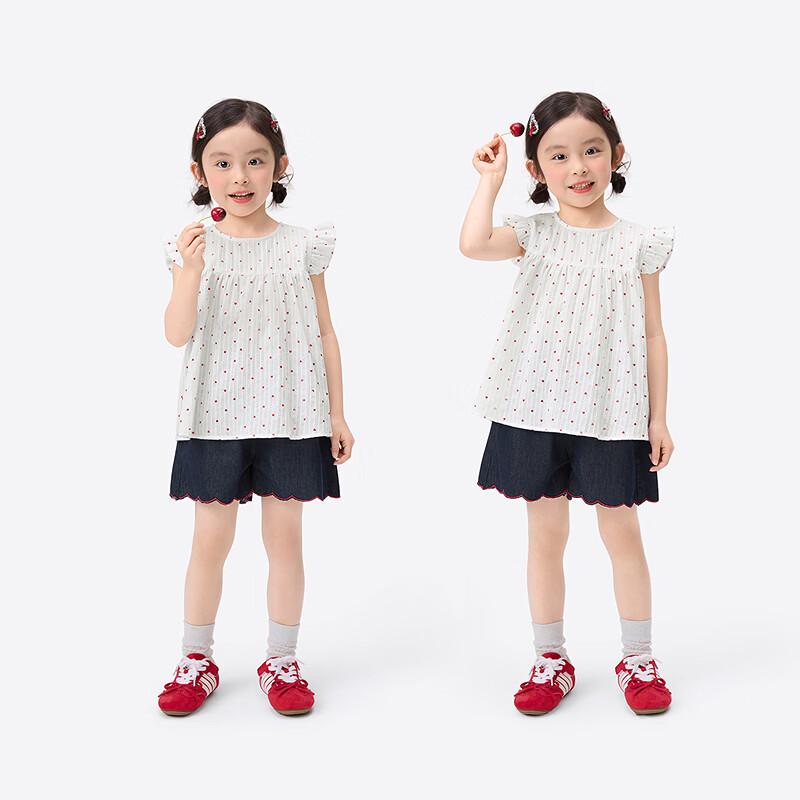Girls' Ruffled Sleeve Heart Print Doll Shirt