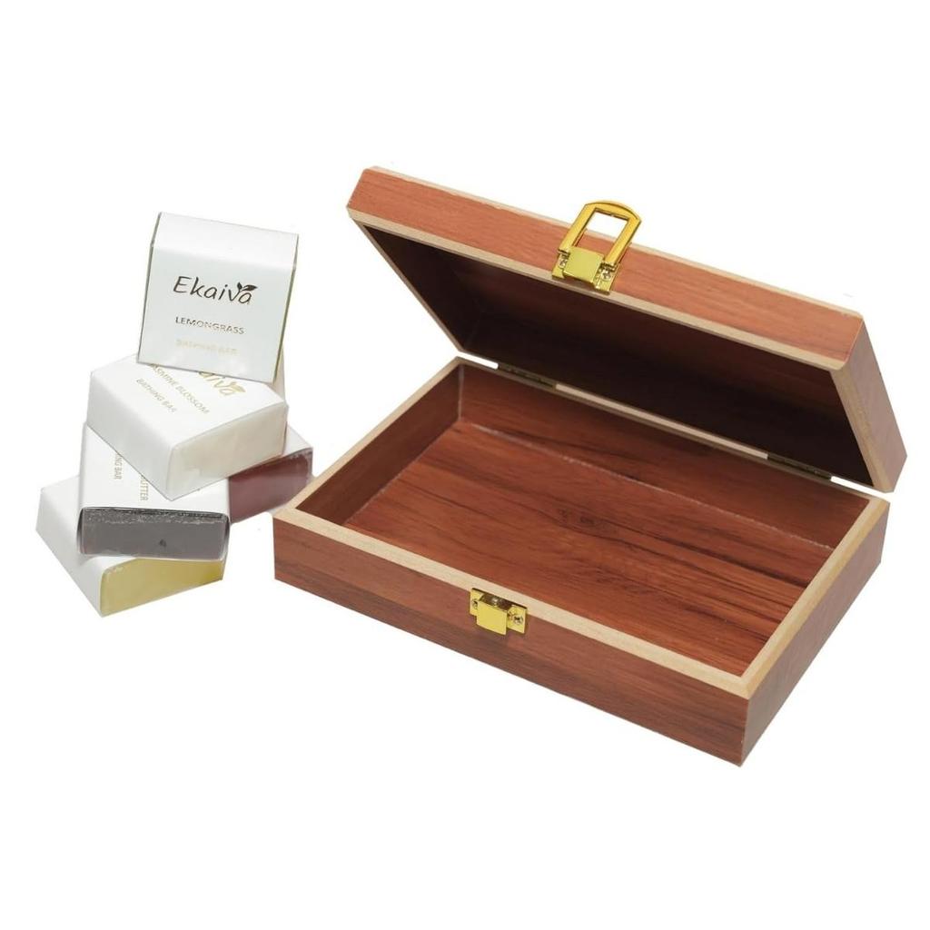 Luxury Bathing Bars Gift Set of 6 | Premium Handmade Soaps | Reddish Brown Wooden Box | Natural Moisturizing | 6 X 50 Gm)