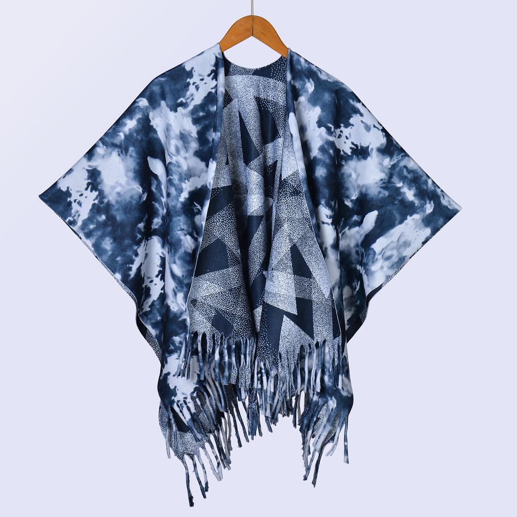 New National Style Ink Double-sided Thickened Shawl with Women's Autumn and Winter Retro High-end Photo Shawl Large Cape