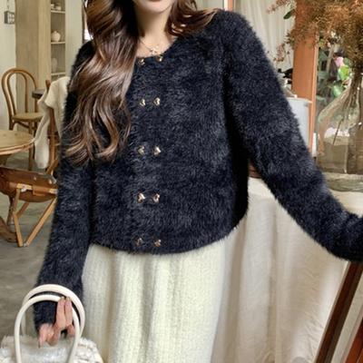 2023 Autumn and Winter New Round Neck Cardigan Long-sleeved Knitted Sweater Women