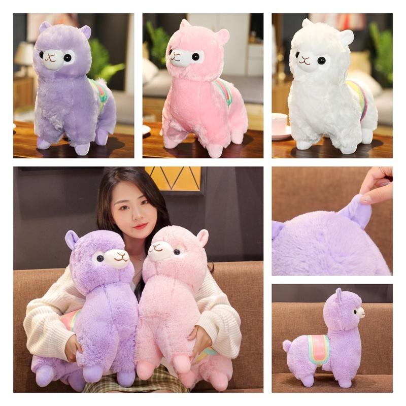Peluche Grande y Lindo de Alpaca para Niñas, Suave y Abrazable, Muñeco de Cordero Relleno con Relleno de Algodón PP para Dormir o Abrazar, Rosa, Blanco y Morado