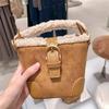 Autumn and winter lamb wool mini bucket bag Maillard suede retro handbag new shoulder messenger bag